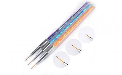 Кисти для дизайна ногтей ручка с блеском (набор 3 шт)